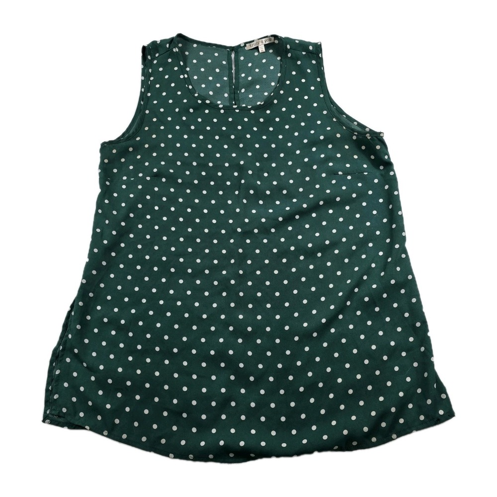 Truly 4 You Womens Green Polka Dot Sleeveless Blouse Tank Top Size M Keyhole